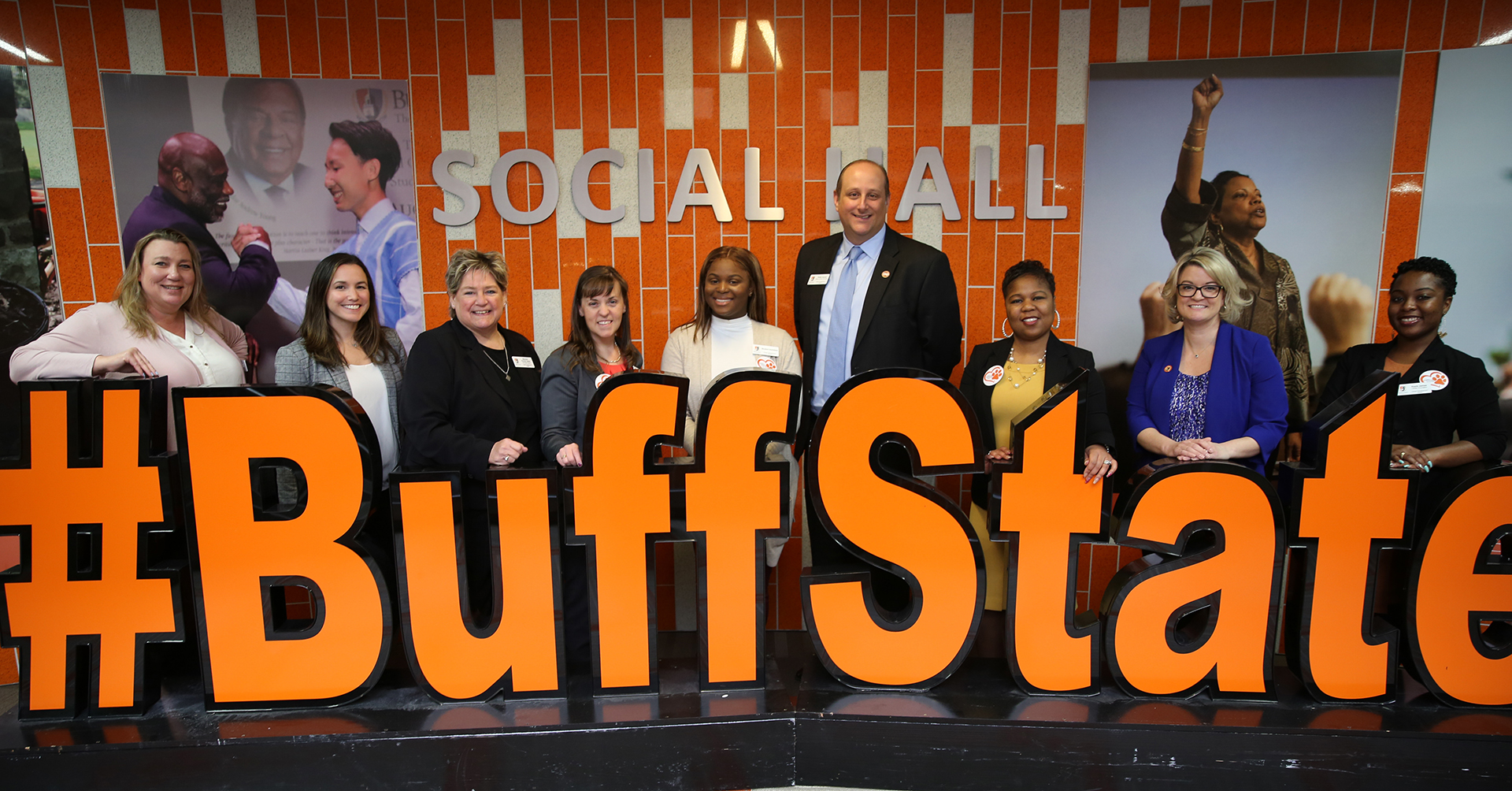 From left to right: Heather Wray, Cate Vivacqua, Maureen Pernick Huber,  Lynn Rogers, Brittany Munroe, Phillip Auman, Tiffany Rose, Denise Harris, and Kayla James